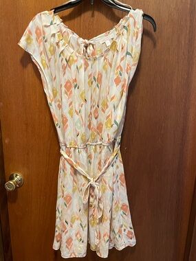 LC Lauren Conrad Cream Mini Dress with Peach & Yellow Floral Print